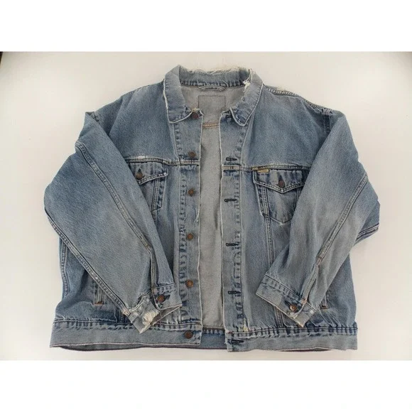 Levi Strauss Signature Denim Trucker Jacket Y2K Mens XL Light Blue Distressed - Picture 1 of 4